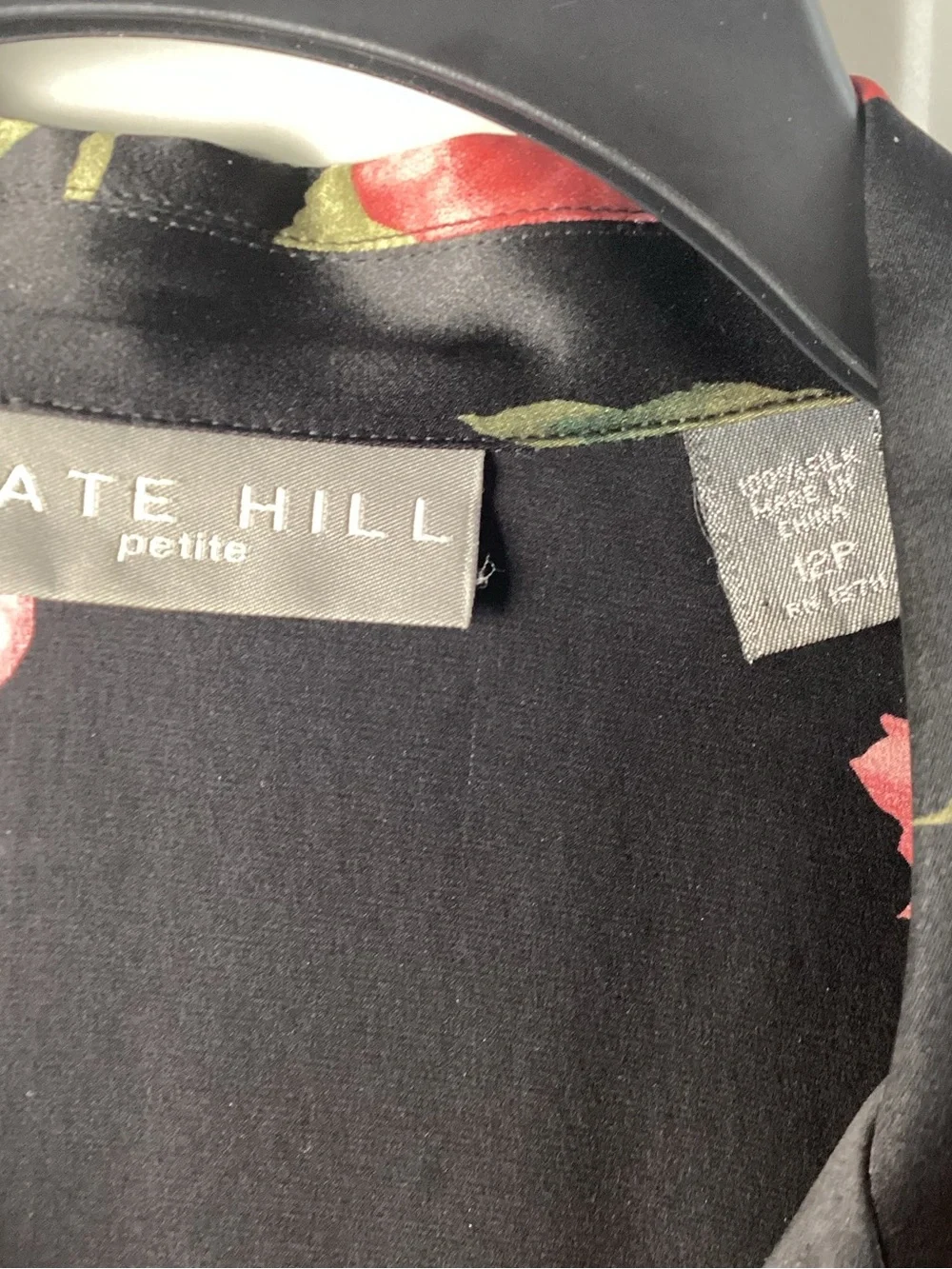 Kate Hill Black Floral Silk  Blouse with Red Roses - Picture 3 of 7